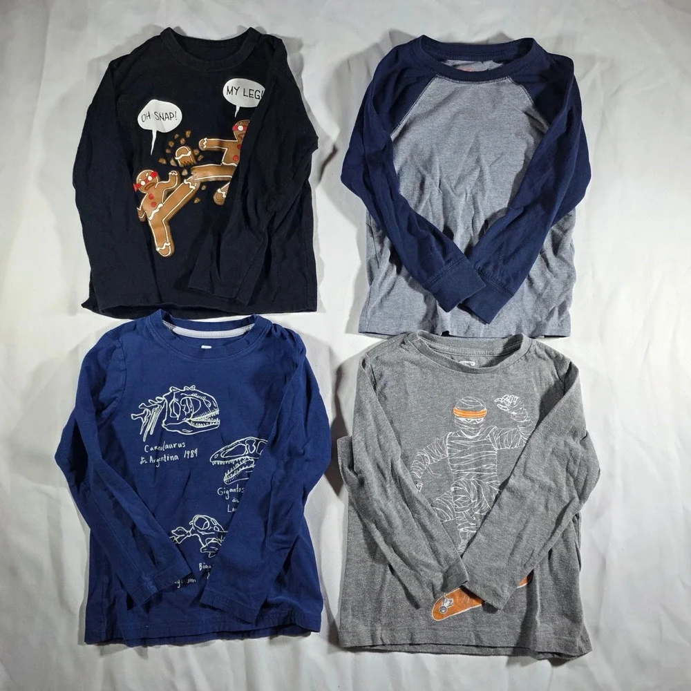 Boys Long Sleeve Graphic Tee Bundle 4pc Old Navy‎ Carters Cat & Jack Dino Mummy